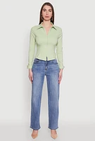 Womens Iris Double Zip Front Collared Blouse, Green, Size M
