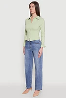 Womens Iris Double Zip Front Collared Blouse, Green, Size M