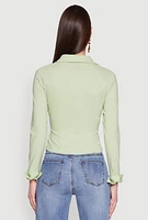 Womens Iris Double Zip Front Collared Blouse, Green, Size M