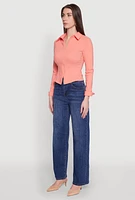 Womens Iris Double Zip Front Collared Blouse, Orange,