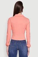 Womens Iris Double Zip Front Collared Blouse, Orange,