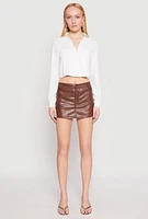 Womens Long Sleeve Hook and Eye Cropped Blouse, White, Size M