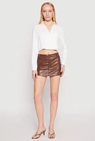 Womens Long Sleeve Hook and Eye Cropped Blouse, White, Size M
