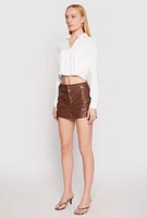 Womens Long Sleeve Hook and Eye Cropped Blouse, White, Size M