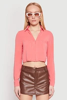 Womens Long Sleeve Hook and Eye Cropped Blouse, S