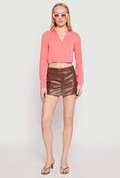 Womens Long Sleeve Hook and Eye Cropped Blouse, Pink, Size S