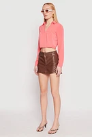 Womens Long Sleeve Hook and Eye Cropped Blouse, Pink, Size S
