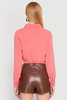 Womens Long Sleeve Hook and Eye Cropped Blouse, Pink, Size S