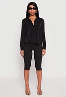 Womens Crepe Knit Button Front Shirt,