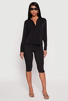 Womens Crepe Knit Button Front Shirt,
