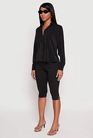 Womens Crepe Knit Button Front Shirt,