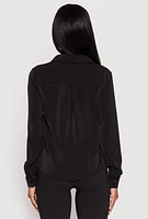 Womens Crepe Knit Button Front Shirt,