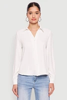 Womens Crepe Knit Button Front Shirt, White, Size L