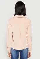 Womens Crepe Knit Button Front Shirt, Beige, Size S