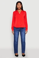 Womens Crepe Knit Button Front Shirt, Red, Size S