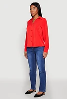 Womens Crepe Knit Button Front Shirt, Red, Size S