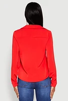 Womens Crepe Knit Button Front Shirt, Red, Size S