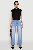 Womens Sleeveless Cropped Button Front Shirt,