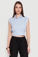 Womens Sleeveless Cropped Button Front Shirt,