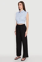 Womens Sleeveless Cropped Button Front Shirt,