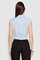 Womens Sleeveless Cropped Button Front Shirt,