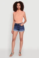 Womens Sleeveless Cropped Button Front Shirt, Orange, Size L