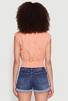 Womens Sleeveless Cropped Button Front Shirt, Orange, Size L