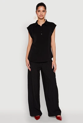 Womens Ruched Cap Sleeve Blouse, Black, Size M