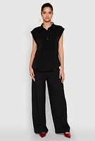 Womens Ruched Cap Sleeve Blouse, Black, Size M