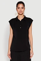 Womens Ruched Cap Sleeve Blouse, Black, Size M