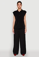Womens Ruched Cap Sleeve Blouse, Black, Size M