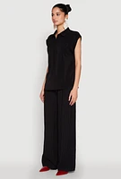 Womens Ruched Cap Sleeve Blouse, Black, Size M