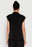 Womens Ruched Cap Sleeve Blouse, Black, Size M