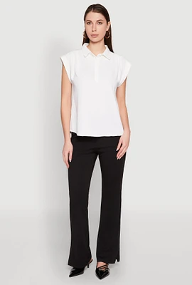Womens Ruched Cap Sleeve Blouse, White, Size M