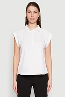 Womens Ruched Cap Sleeve Blouse, White, Size M
