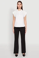 Womens Ruched Cap Sleeve Blouse, White, Size M