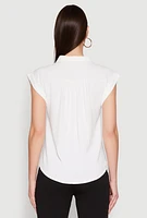Womens Ruched Cap Sleeve Blouse, White, Size M
