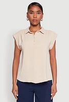Womens Ruched Cap Sleeve Blouse,