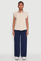 Womens Ruched Cap Sleeve Blouse,