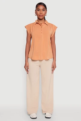 Womens Ruched Cap Sleeve Blouse,