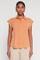 Womens Ruched Cap Sleeve Blouse, Orange, Size L
