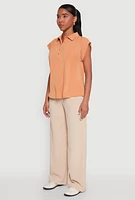 Womens Ruched Cap Sleeve Blouse, Orange, Size L