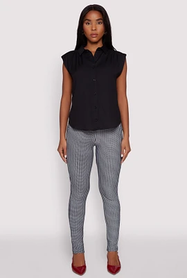 Womens Ruched Sleeve Button Front Shirt,
