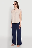 Womens Ruched Sleeve Button Front Shirt,