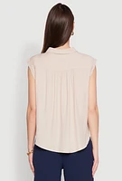 Womens Ruched Sleeve Button Front Shirt,