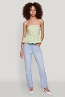 Womens Bow Print Bubble Hem Blouse,