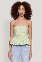 Womens Bow Print Bubble Hem Blouse,