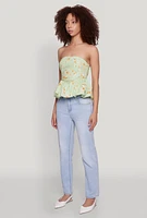 Womens Bow Print Bubble Hem Blouse, Green, Size S