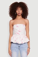 Womens Bow Print Bubble Hem Blouse, Pink, Size S