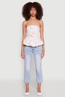Womens Bow Print Bubble Hem Blouse, Pink, Size S